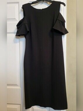 Calvin Klein Black Cold-Shoulder Ruffle Midi Dress